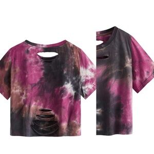 Tie-Dye Cutout Crop Top-XXL